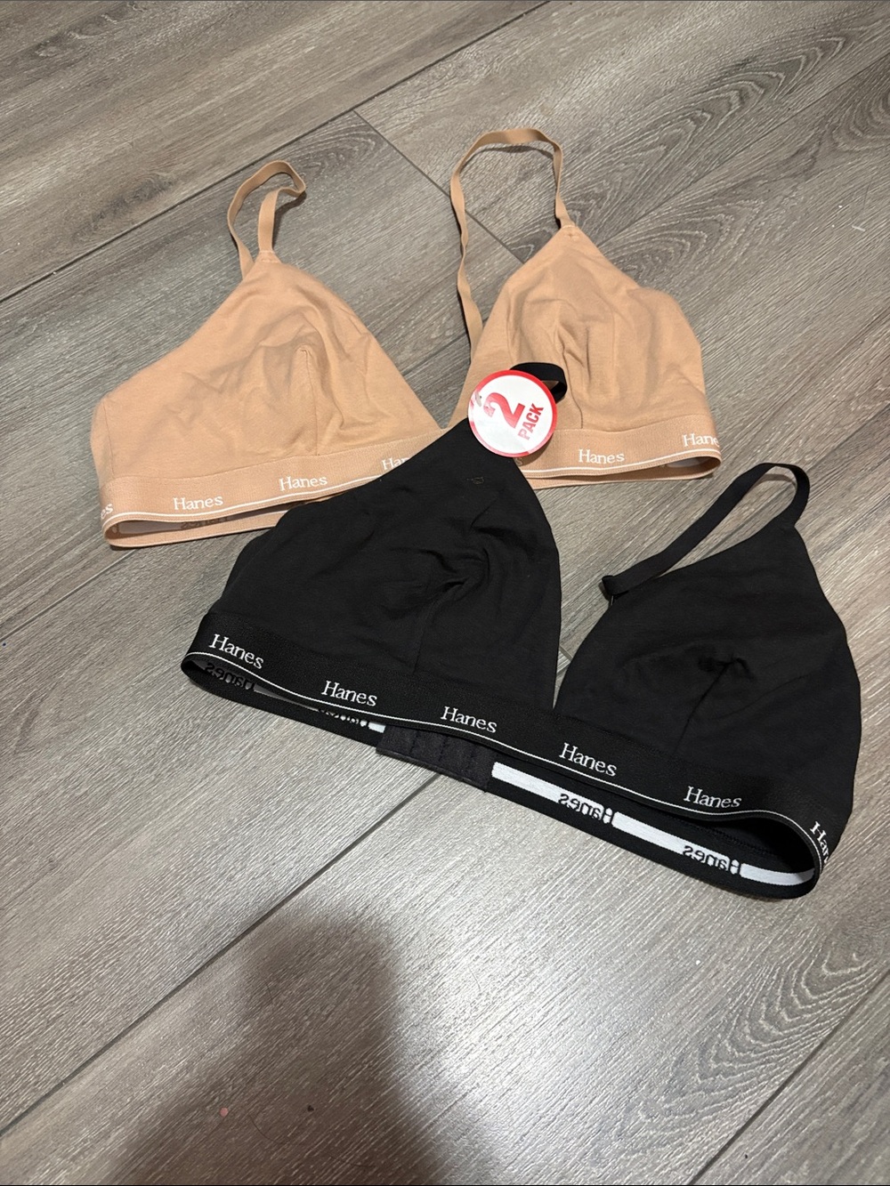 Hanes Wireless Bralette Set in Nude and Black - 2 Pack